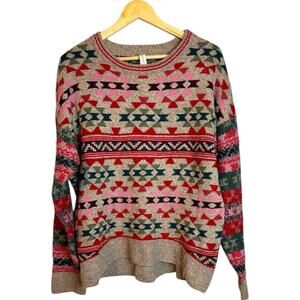 Aeropostale Colorful Aztec Southwestern Fair Isle Pullover Knit Sweater Large